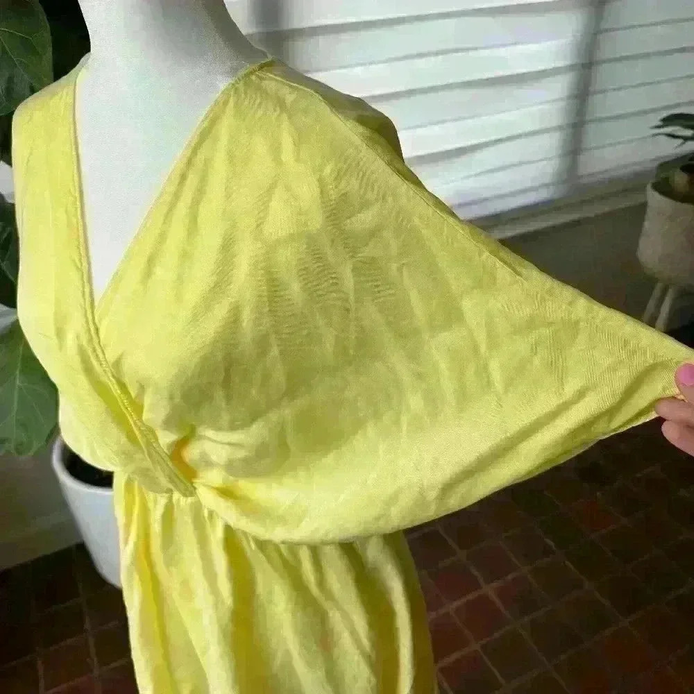ZARA Yellow Bat wing Summer lightweight soft dress -Size Large - Picture 3 of 6